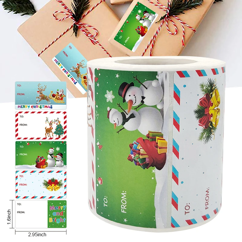 

Рождественские Элементы, наклейки, рулон, красочные 500 штук наклеек, круглые уплотнения, наклейки для карт, подарок