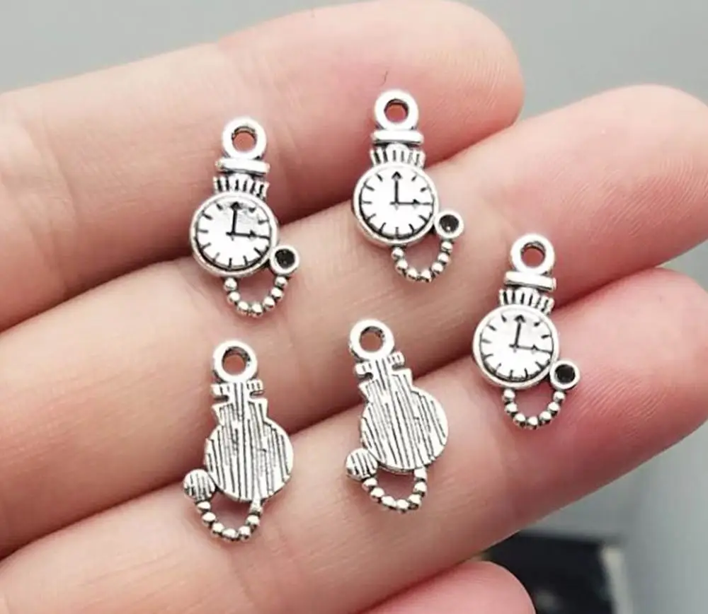 60 шт./лот-9x16 мм часы chams антикварные посеребренные Подвески DIY поставки ювелирные