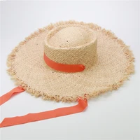 new popular long ribbon raffia beach hast for women windshield decoration summer straw hat wholesale dropshipping
