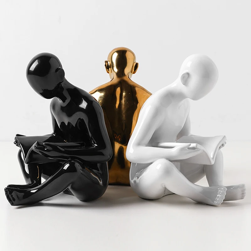 

Забавная книга для чтения абстрактного искусства маленький мальчик Керамическая скульптура короткая литературная офисная Декорация