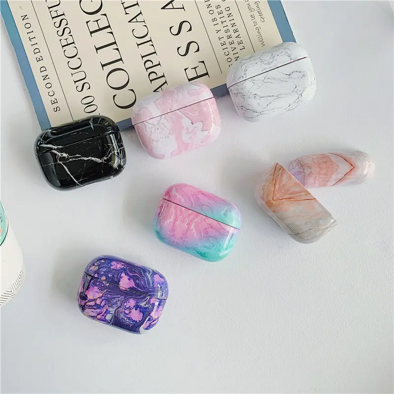 Цветной блестящий чехол для наушников с мраморным камнем Airpods Pro Жесткий ПК
