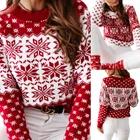 Рождественский свитер для женщин с рисунком рождественского оленя теплые вязаные Свитер с длинными рукавами джемпер, топ, зимне-осенний пуловер, размера плюс