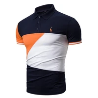mens summer polo shirt casual stitching hit color polos men fashion giraffe embroidery short sleeve turn down male t shirt tops