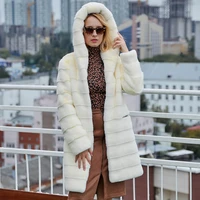topfur natural real mink fur outerwear hooded female fashion solid long fur coat warm mink fur jacket coat for women hot sales