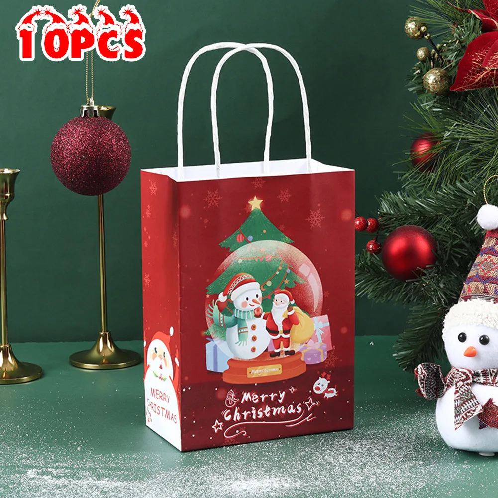 

10PCS Christmas Bag Wrapping Paper Retail Bag Present Christmas Favor Supplies Candy Cookies Packaging Paper Box Gift Wrapping