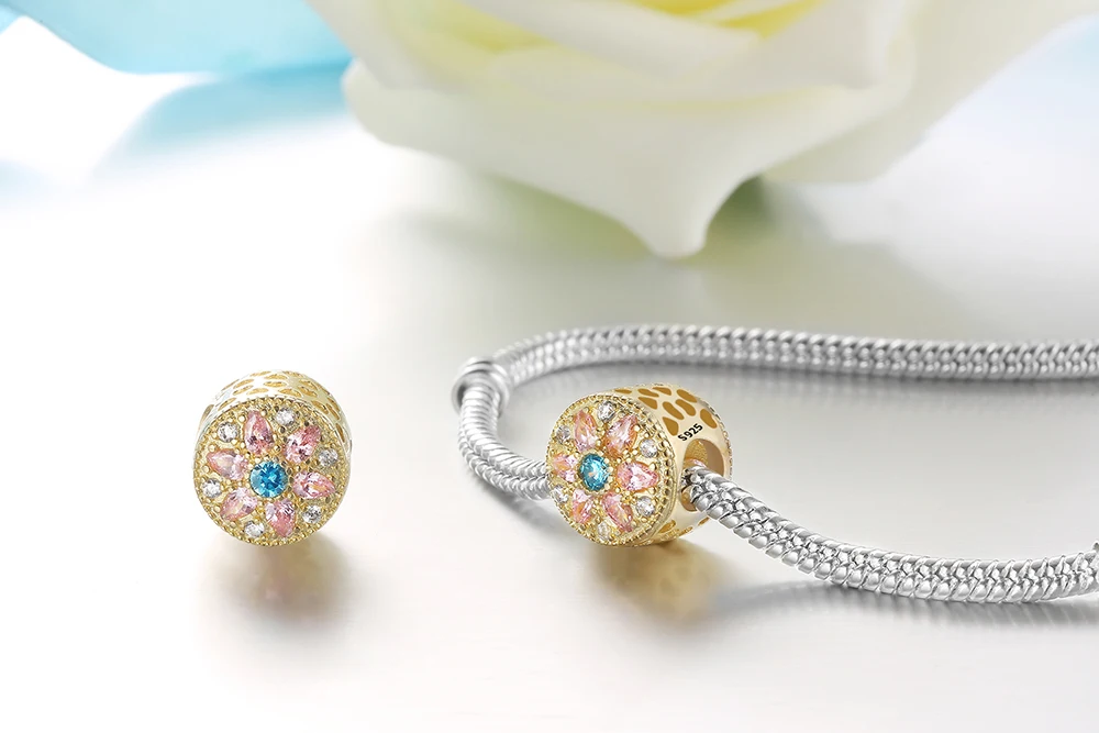

Diy 925 Sterling Silver Beads Charms God Color Flowers Crystal Beads for Women DIY Pandora Charms Bracelets & Bangles