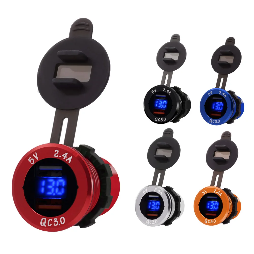 

QC 3.0Socket Car Quick fast Charger usb Dual Aluminum LED Voltmeter Indicator 5 V/ 3.4 A 2 port Charging For iPhone Android