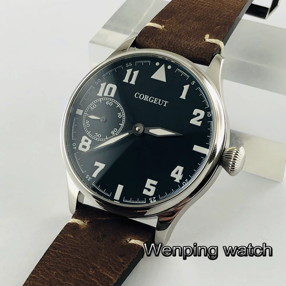 Мужские светящиеся часы с серебристым корпусом и кожаным ремешком 44 мм | Наручные