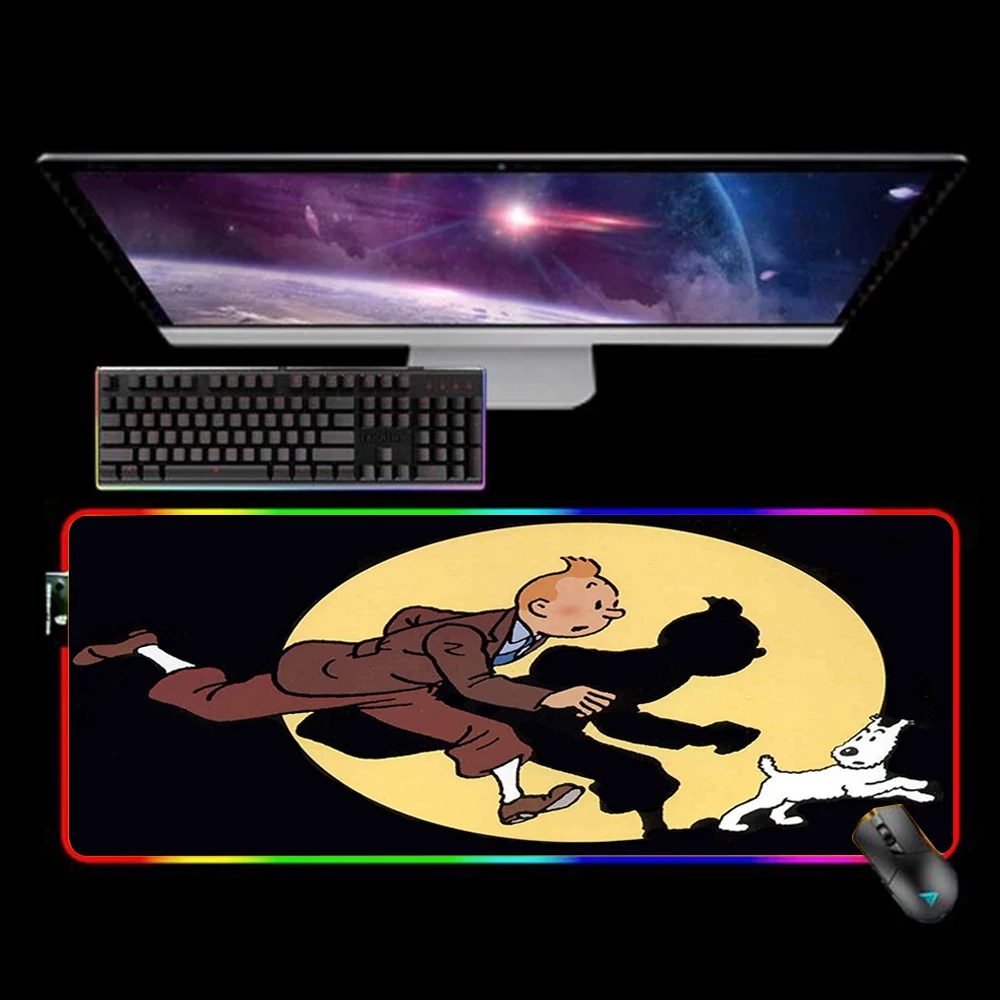 

RGB коврик для мыши «Приключения Тинтина», коврик для мыши, коврик для клавиатуры со светодиодной подсветкой, резиновый нескользящий коврик ...