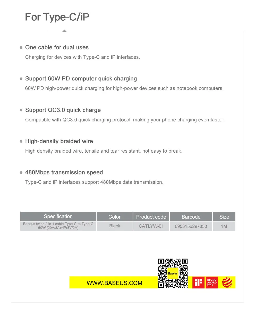 Baseus 60 Вт usb type-C кабель для iPhone 11 Pro Max Xs Max X USB-C кабель PD Быстрая зарядка зарядное устройство USB кабель 2 в 1 кабель провод шнур