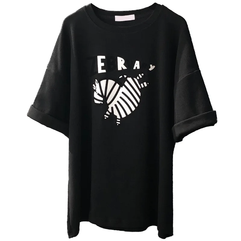 

Yeeloca Spring New Zebra Printed T-shirt Women's Cartoon Loose Casual Round Neck Pullovers Korean Cotton Short Sleeve Top