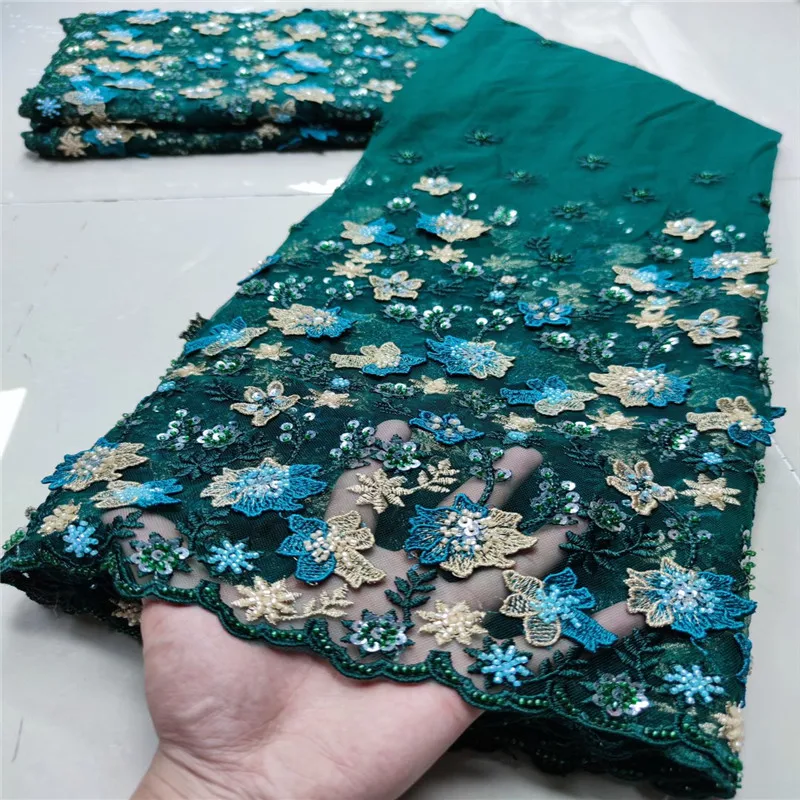 

African High-end Mesh Handmade Beaded Lace Fabric High Quality French Net Tulle Lace Fabrics Nigerian Lace For Wedding Dress