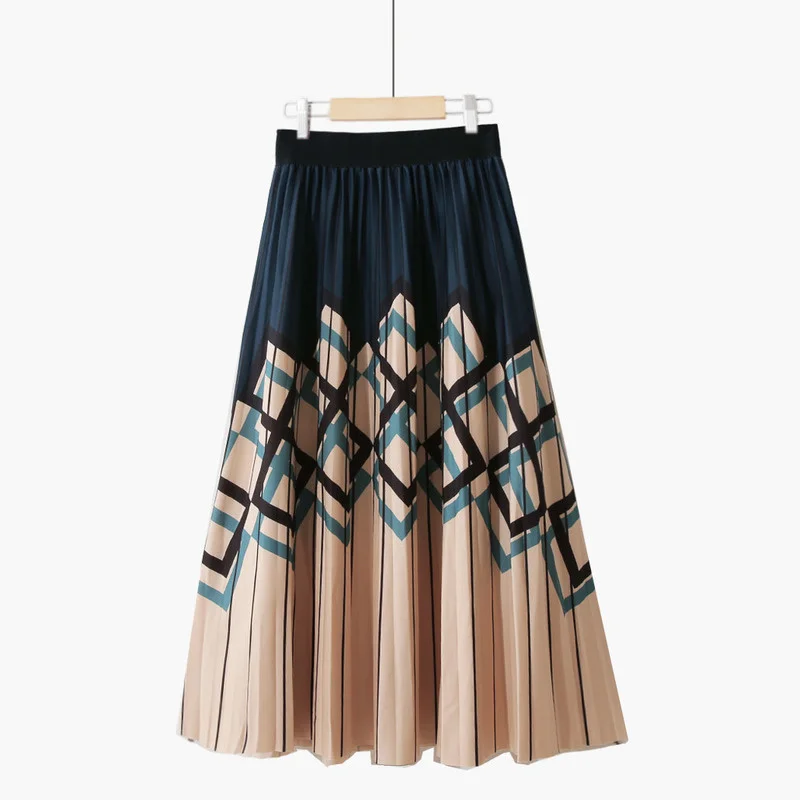 

Silk MIDI Skirt, High Women's Fashion, Retro, Plaid, Fashion, Printing Color, European And American