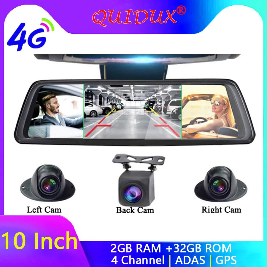 QUIDUX 4CH камера s объектив 1" Android Navi 1080P Автомобильная камера с gps зеркалом заднего вида 4G ADAS dvr drive recorder wifi RAM2GB+ ROM32G