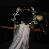 new long wedding headdress with veil bridal pearls hair accessories voile mariage hair wedding jewelry