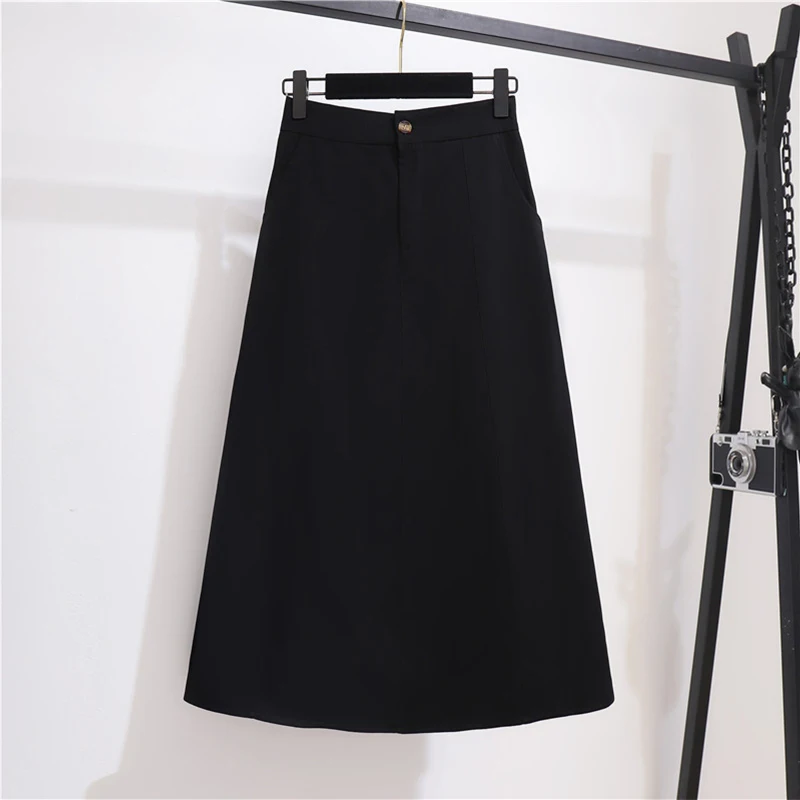 

Skirts Womens 2021 Summer High Waist Black Button Zipper Pocket Midi Skirt Fashion All-match Korean Style Ulzzang Ladies Skirts