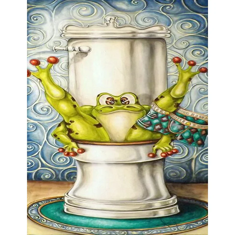 

Diamond Painting Kit- Toilet Frog, 5D DIY Full Diamond Embroidery, Round/Square Inlaid Diamonds, Cross Stitch Art Decoration