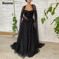 booma elegant black starry tulle prom dresses with cape 2021 strapless a line maxi party dresses long formal evening gowns