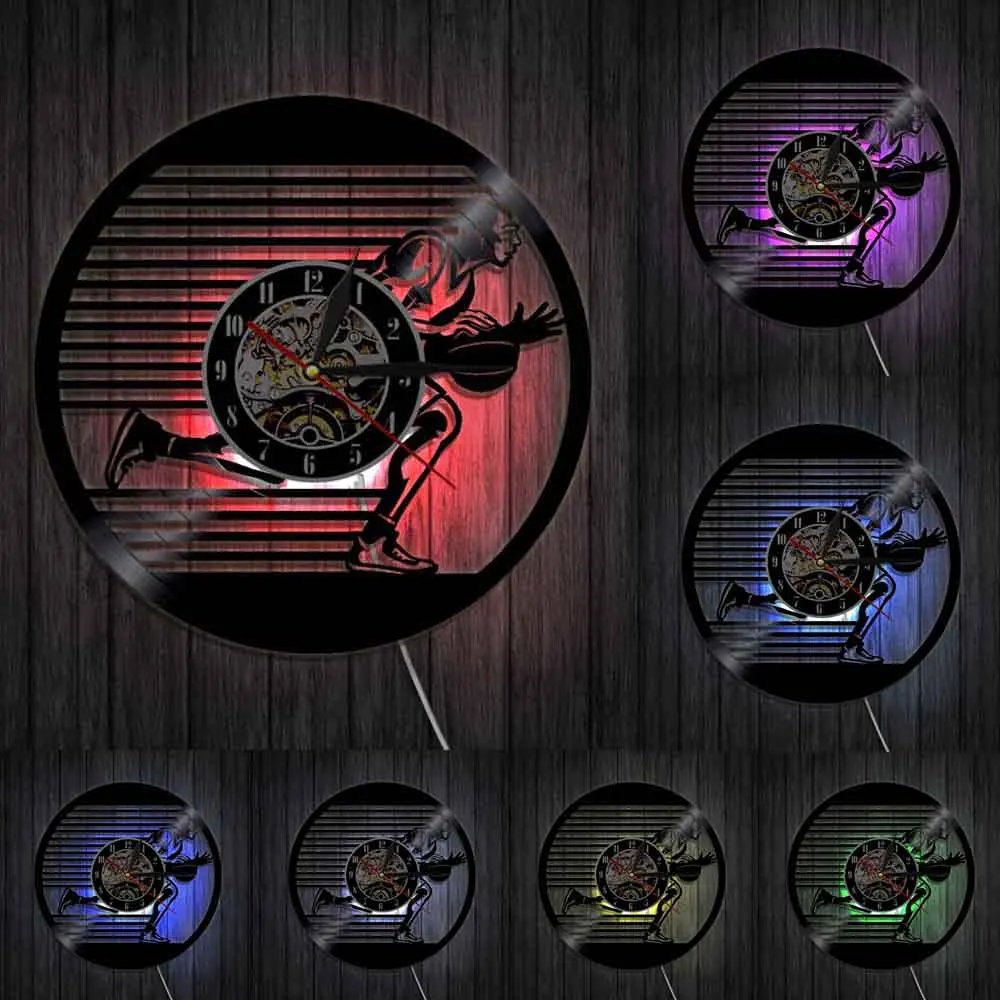Basketball Player Sport LED Vinyl Wall Clock 3D Modern Design Art Decoriave Atmosphere Light Unique Gift For Boy | Дом и сад