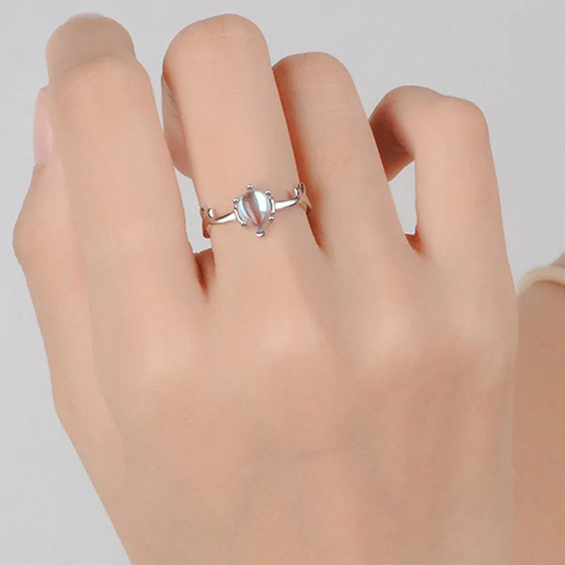 MEETSOFT регулируемое кольцо для женщин из серебра 925 пробы с лунным камнем |