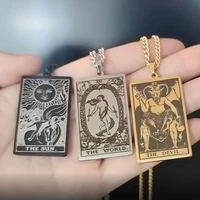 retro vintage tarot card necklace for women men goth tarot card rider waite pendant choker necklaces stainless steel jewelry bff