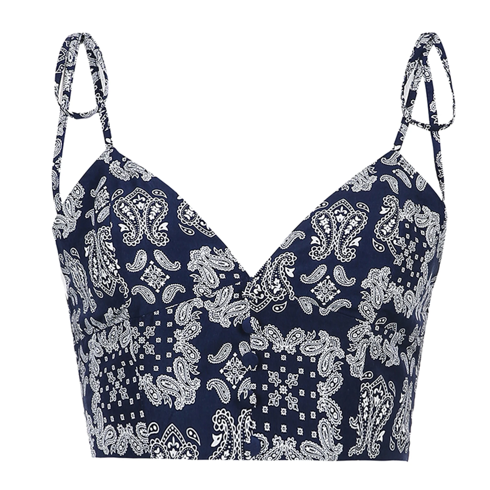 

Summer Women's 2021 Crop Camis Tops, Paisley Print Sleeveless Self-Tie Spaghetti Strap Slim Fit Camisole