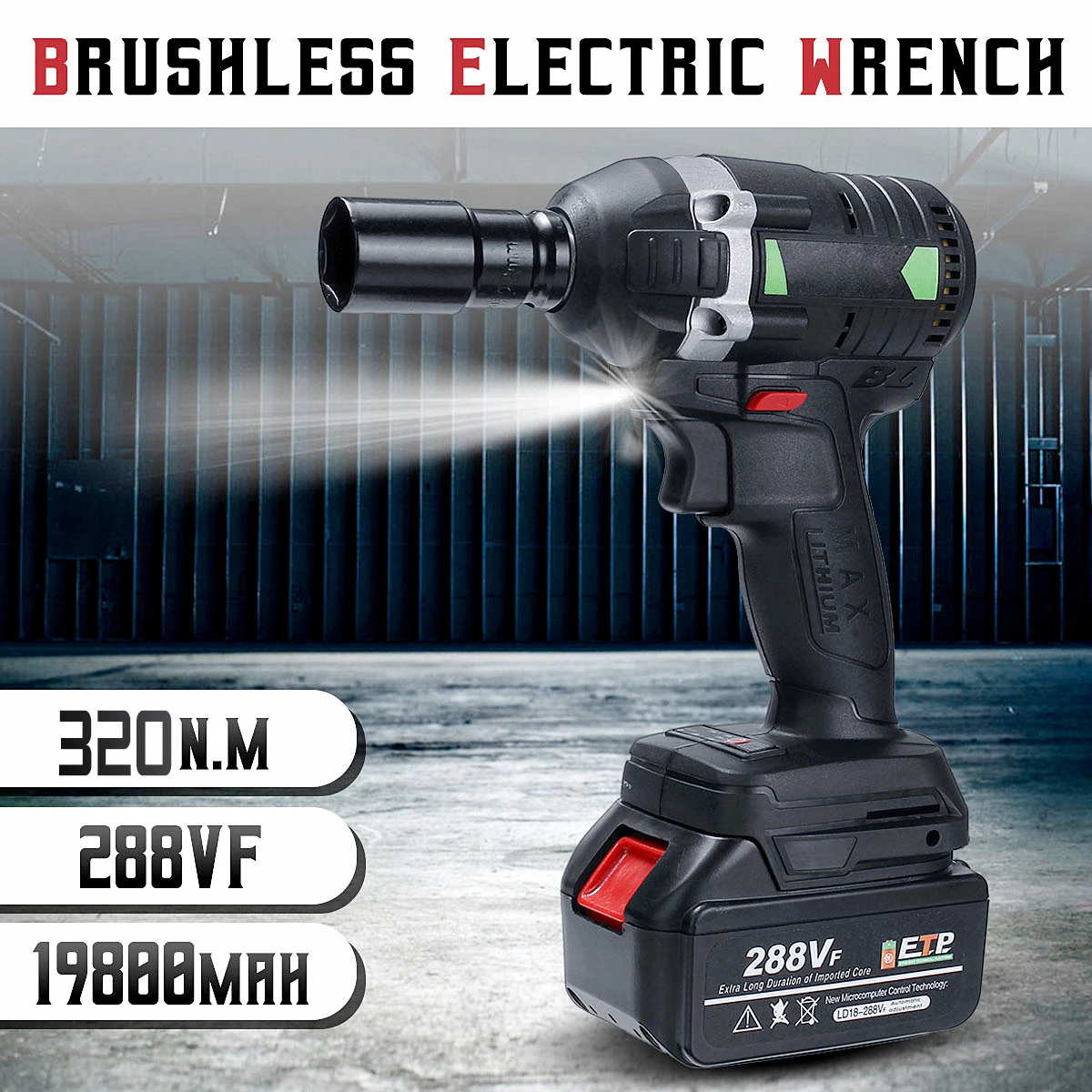 

110-240V 320N.m 288VF Cordless Brushless Electric Impact Wrench Electric Wrench with 1x Li-ion Battery Installation Power Tools
