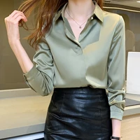 silk shirts women long sleeve shirts blouses for women satin clothing shirt office lady solid silk shirt blouse tops plus size
