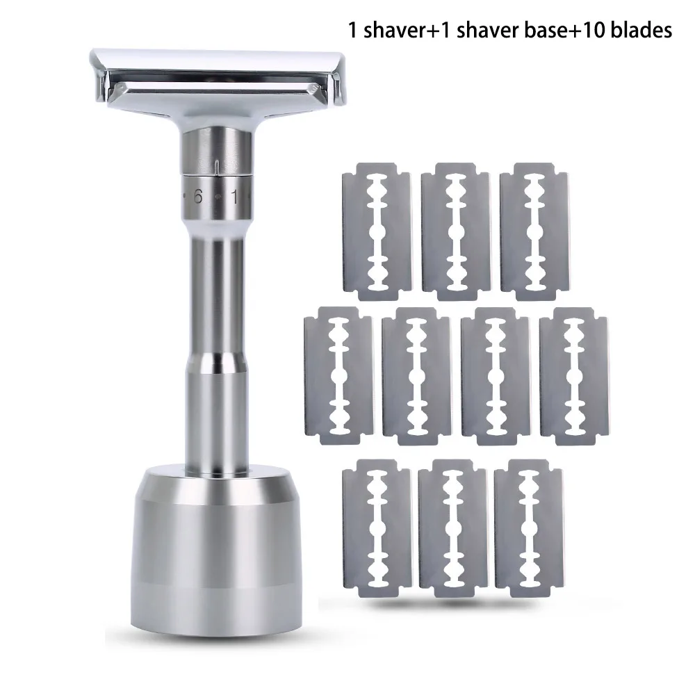 1shaver1base10blades Безопасная бритва для мужчин, парикмахерские прямые бритвы, мужские бритвенные лезвия для бритья лица, бритвенный станок с основанием, Сменные бритвенные лезвия - Цвет: 1shaver1base10blades