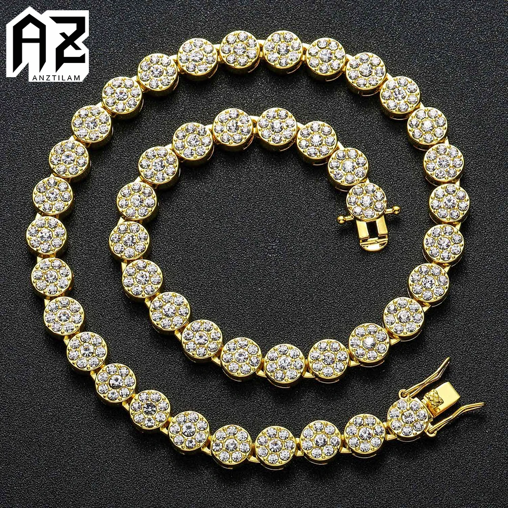 

Роскошный круглый Цветочный браслет AZ 10 мм цепочка для мужчин полностью Стразы ожерелья Хип-хоп женские Чокеры бесплатная доставка