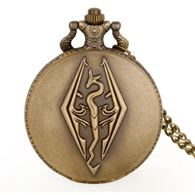 BRONZE Бронзовые свитки The Elder, дракон Skyrim, кулон, карманные часы, античный стиль, ретро цепочка, ожерелье для мужчин и женщин, подарок# TD2037 - Цвет: BRONZE
