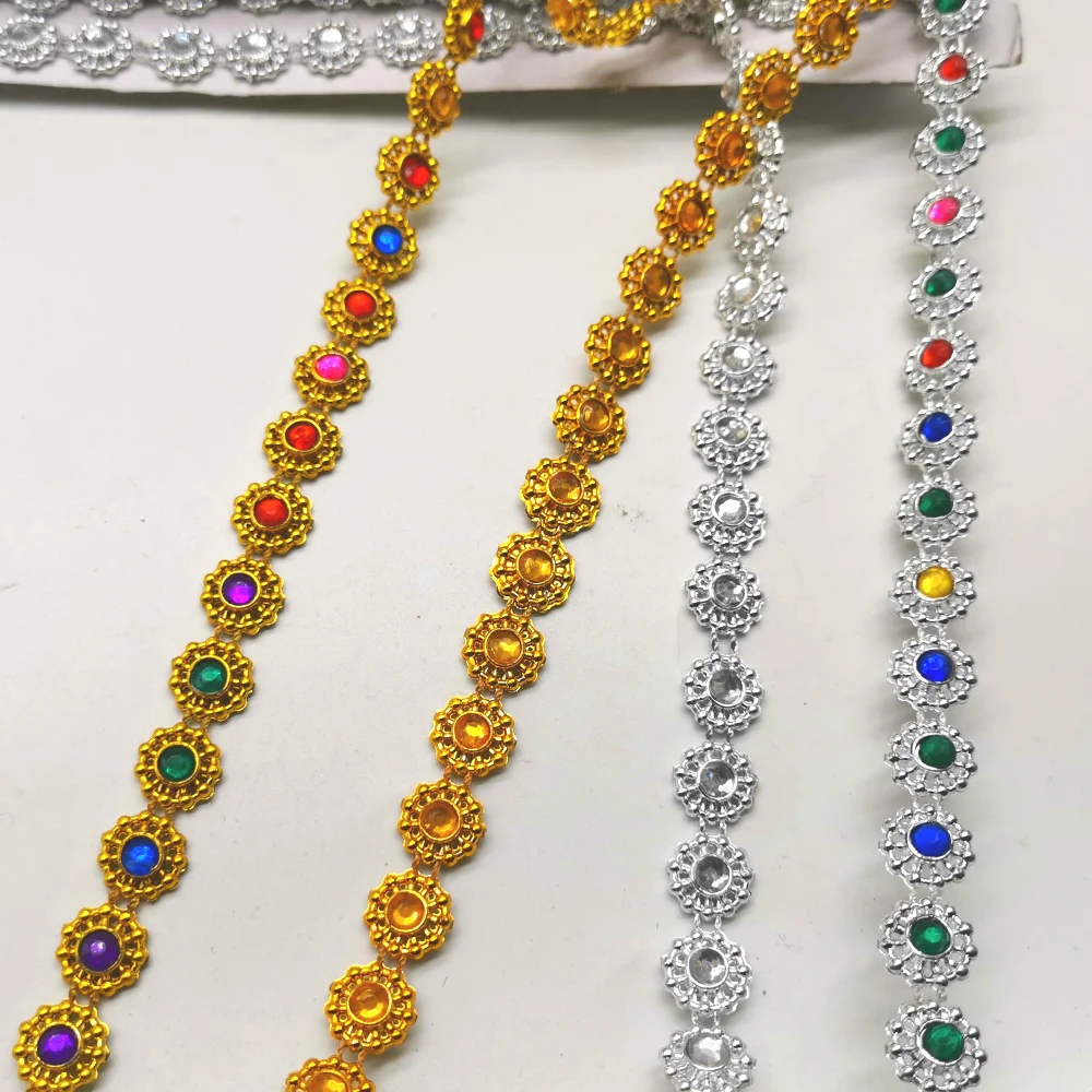 Хрустальные цепочки Золотая и серебряная Алмазная лента Кружевная аппликация 9