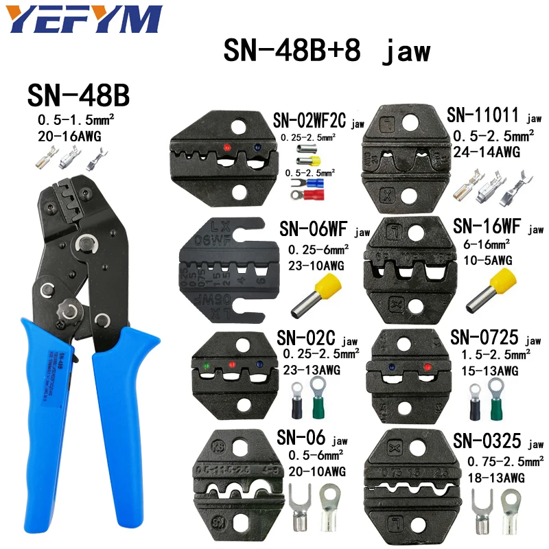 SN-48B 8 jaw Обжимные клещи комплект SN-48B SN-48BS 8 челюсти комплект для 2,8 4,8 6,3 VH2.54 3,96 2510/трубка/изоляционные клеммы Электрический зажим для рыбалки - Цвет: SN-48B 8 jaw