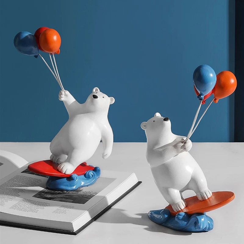 

Полимерный медведь для серфинга, фигурки, воздушный шар, белые медведи, статуя, украшение для дома и офиса, гостиной, спальни, настольное укр...