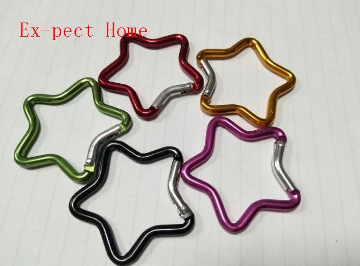 Anillo de aluminio para exteriores, mosquet&oacute;n de estrella, gancho para llavero, escalada, acampada, Color al aire libre, 300 piezas, 5cm, entrega aleatoria-4