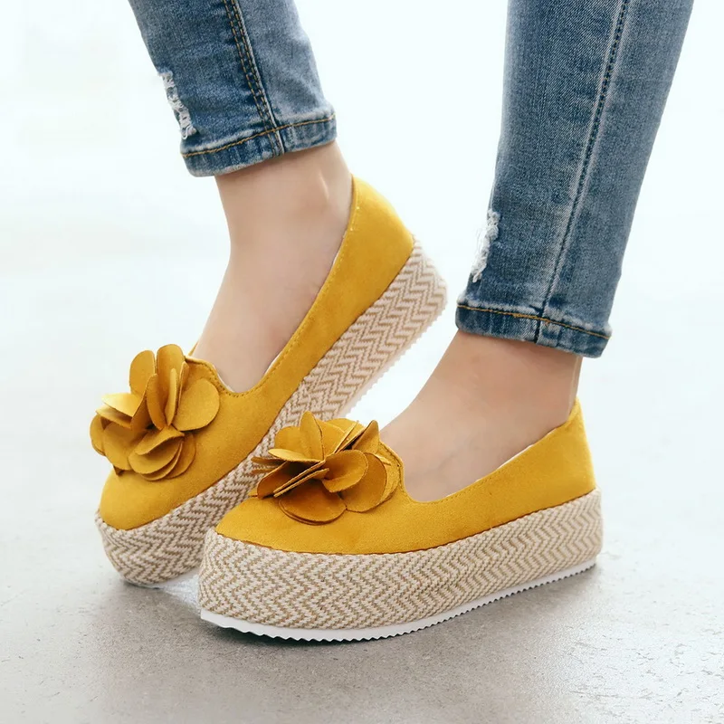 yellow SHUJIN/ г.; весенняя женская обувь на плоской подошве; кроссовки на платформе; слипоны на плоской подошве; Кожаные Замшевые женские лоферы; мокасины; повседневная обувь - Цвет: yellow