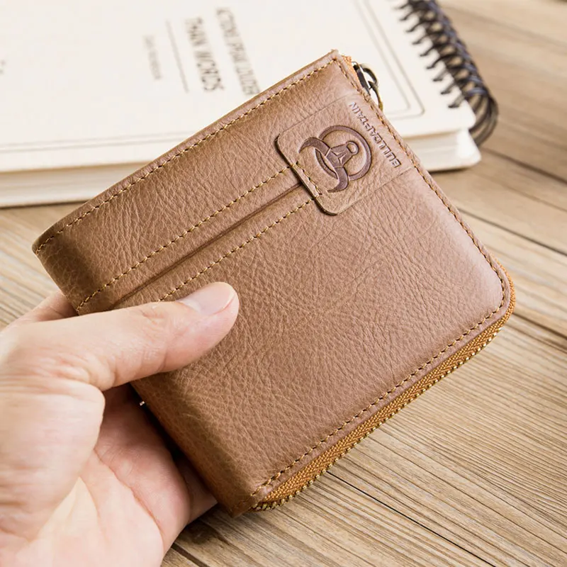 Brown H Мужской кошелек из BULLCAPTAIN кожи в стиле ретро, короткий кошелек с пряжкой, держатель для карт, кошелек, портмоне, RFID, кошелек, держатель - Цвет: Brown H