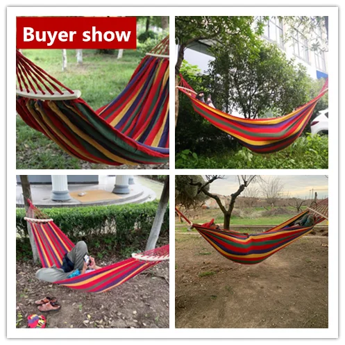 

Portable Hammock Outdoor Hammock Garden Sports Home Travel Camping Swing Canvas Stripe Hang Bed Hammock Double Single People