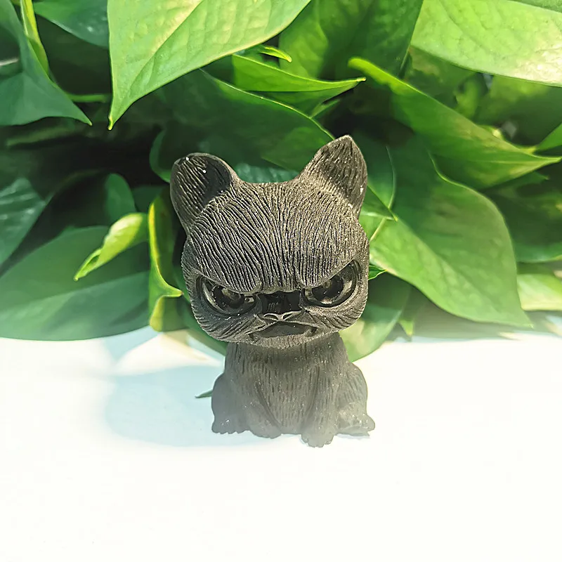 Высококачественная натуральная фигурка Angry dog ремесло резной черный обсидиан
