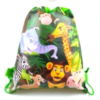 10pcslot jungle animal theme fabrics drawstring gift bag baby shower decorate soccer backpack birthday party non woven