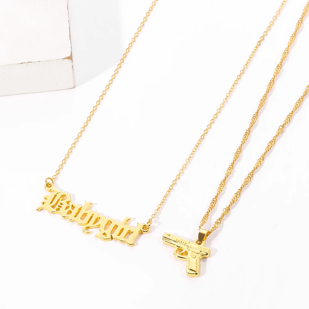 Ожерелье в стиле панк золотого цвета с подвеской хип-хоп форме пистолета для