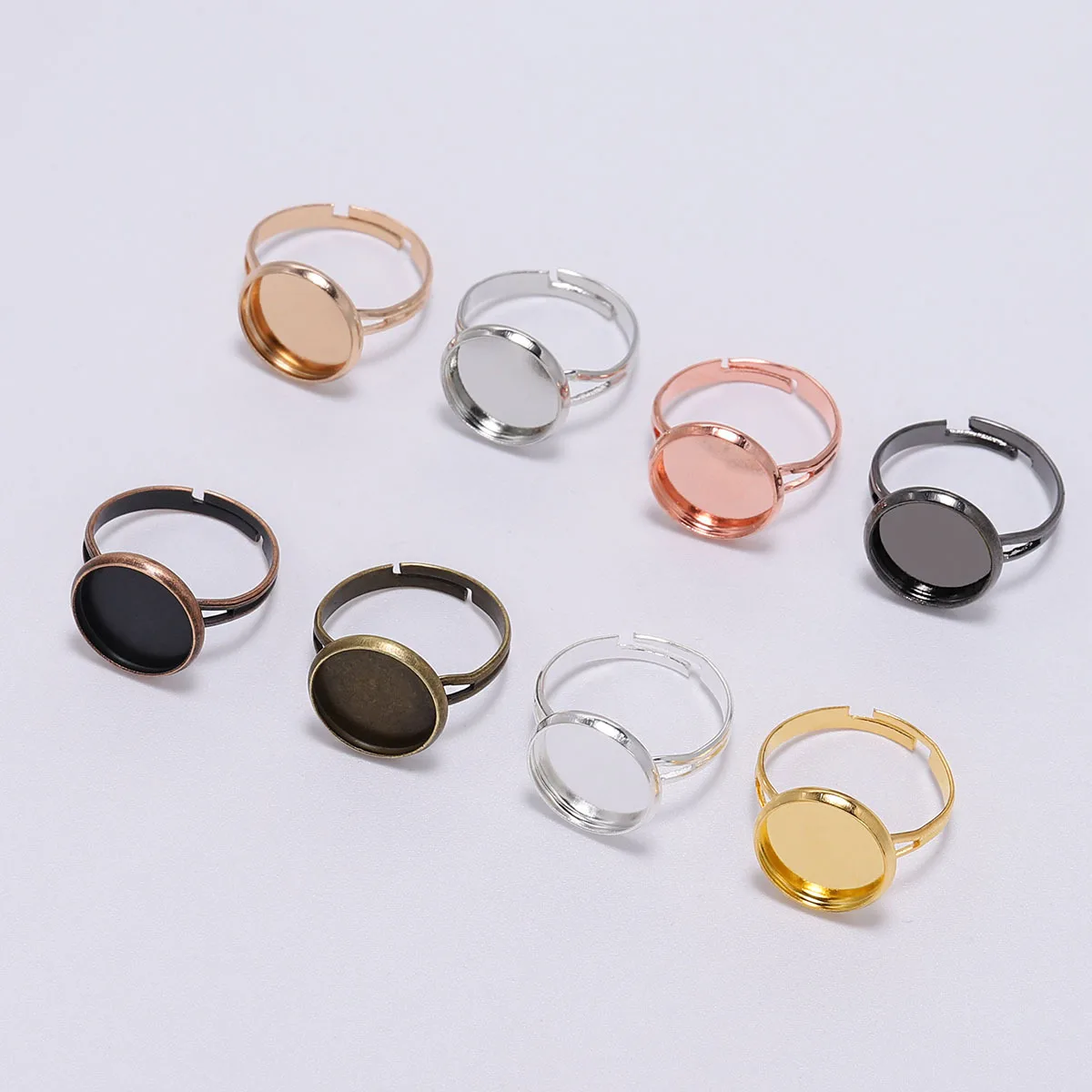 

10pcs/lot Adjustable Blank Ring Base Fit Dia 10 12 14 16 18 20 mm Glass Cabochons Cameo Settings Tray Diy Jewelry Making Ring
