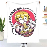 powered by ramen this girl loves anime and ramen throw blanket 3d printed sofa bedroom decorative blanket children adult gift