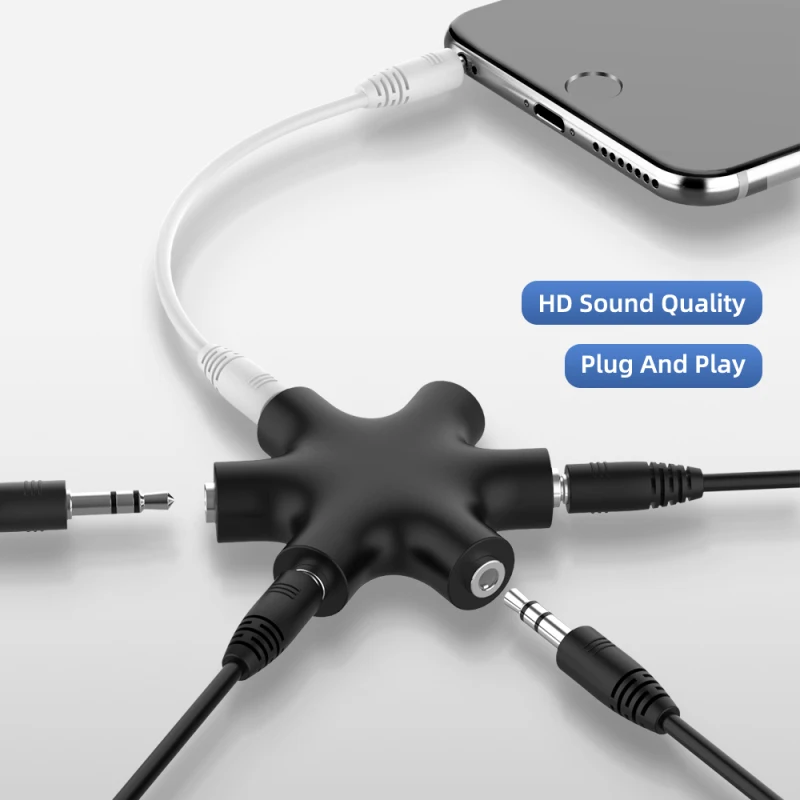 

3.5mm Hexagon Audio Aux Cable Splitter 1 Male To 5 Female Port 3.5 Jack Share Adapter Portable Converter For Speaker Microphone