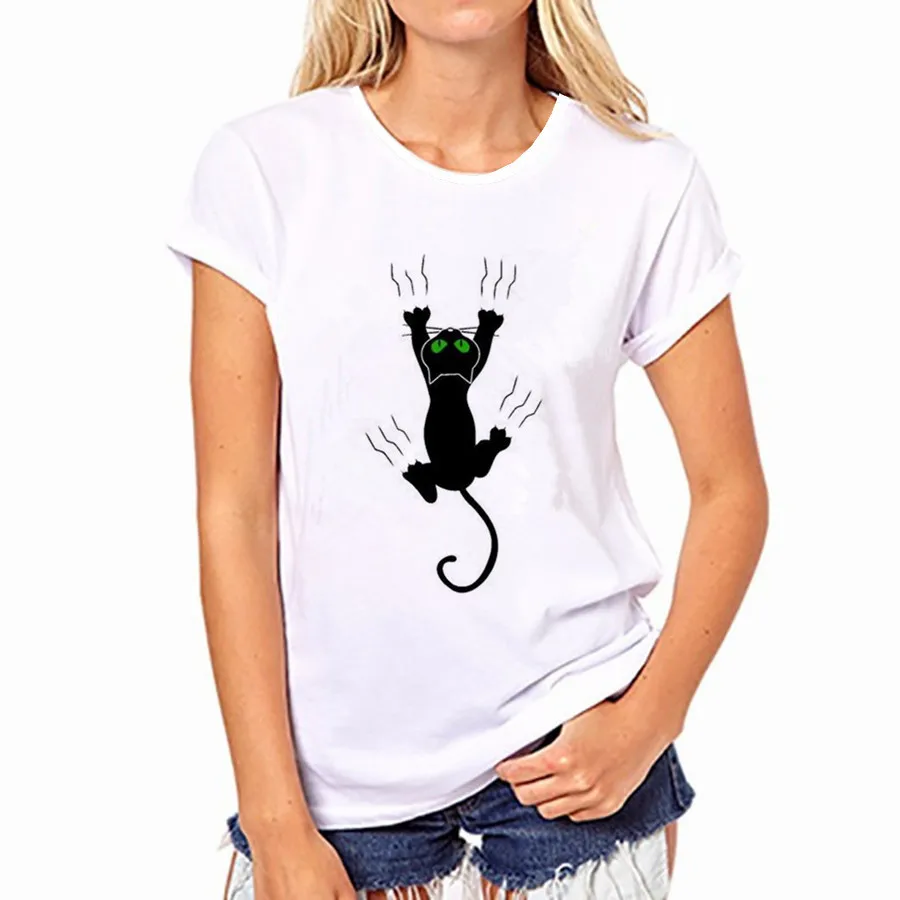 

T Shirt Men Women Couple Funny Cat Scratch Print Short-sleeved Summer T-shirt Tops Spandex Casual Female Shirt Camiseta 2020