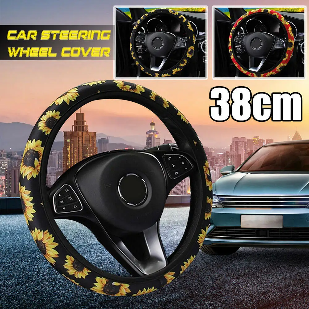 

SPEORX RUIYYT 38cm Vehicle Auto Car Steering Wheel Covers DIY Leather Sunflower Steering Wheel Cover Anti-slip Protector