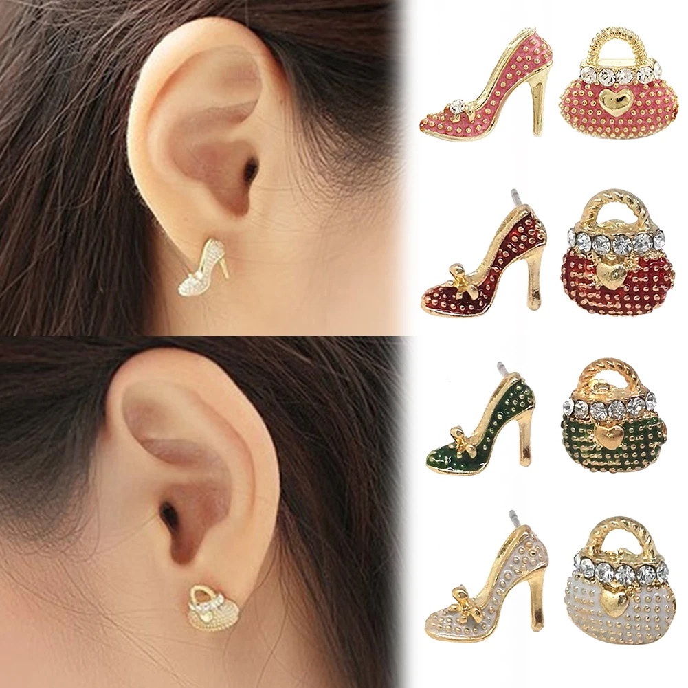 2019 Горячая Мода милая сумка каблуки обувь асимметричные серьги для женщин золото