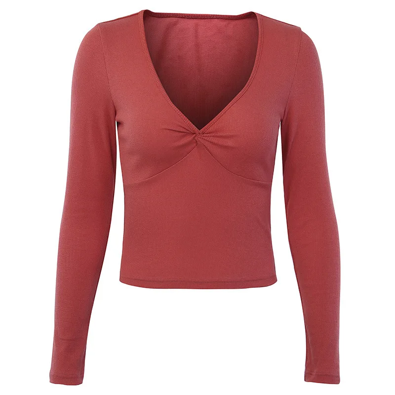 Сексуальные женские облегающие футболки с глубоким вырезом весенние топы