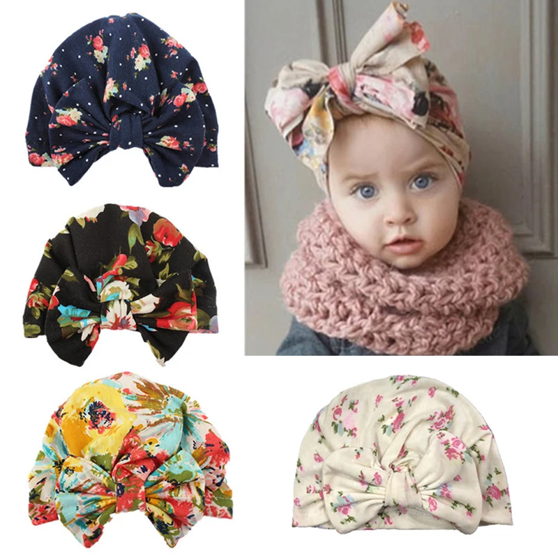 

2021 Fashion Baby Hats Bowknot Infant Children Baby Girls Boho Hat Beanie Scarf Turban Head Wrap Cap Headscarf Baby Headwear