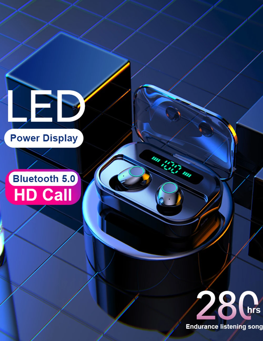 Newmsnr M7 Bluetooth 5,0 беспроводной светодиодный дисплей питания наушники, HD стерео HIFI Звук шумоподавление коснитесь управление